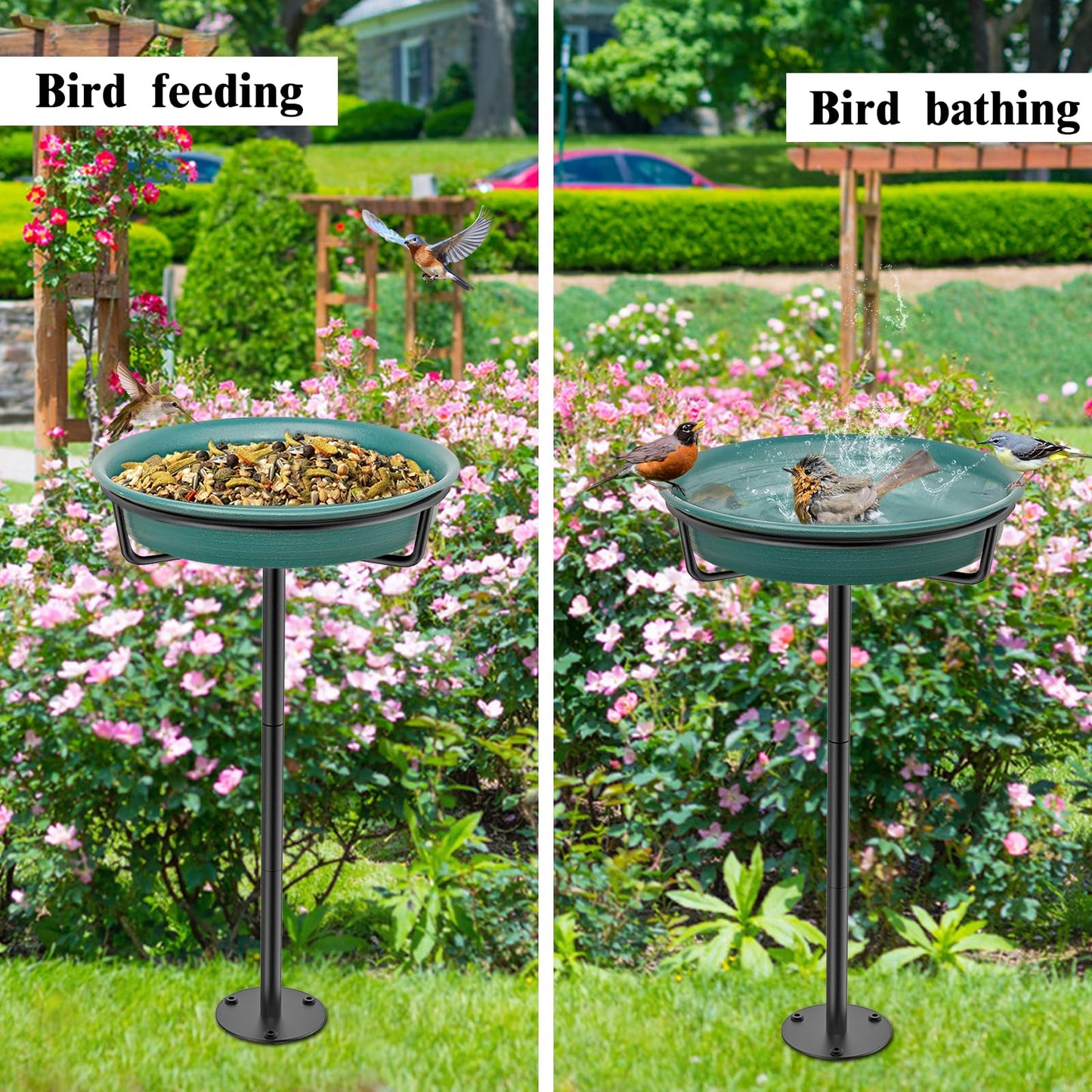VeyFolzin.st Bird Baths for Outdoors, Detachable Birdbaths for The Garden Clearance, Freestanding Bird Baths for Outdoors Heavy Duty, Bird Bath Bowl Spa & Birdfeeder with Metal Stake Stand (Green)