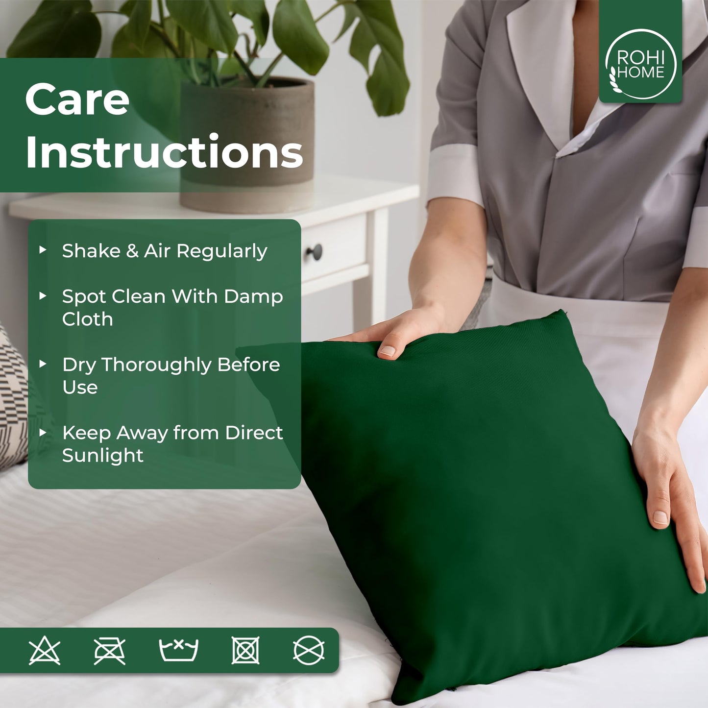 Rohi Waterproof Outdoor Cushions 2 Pack Filled – Decorative Waterproof Cushions for Garden, Patio, Couch, Tent, Balcony and Sofa (Dark Green, 18" x 18")