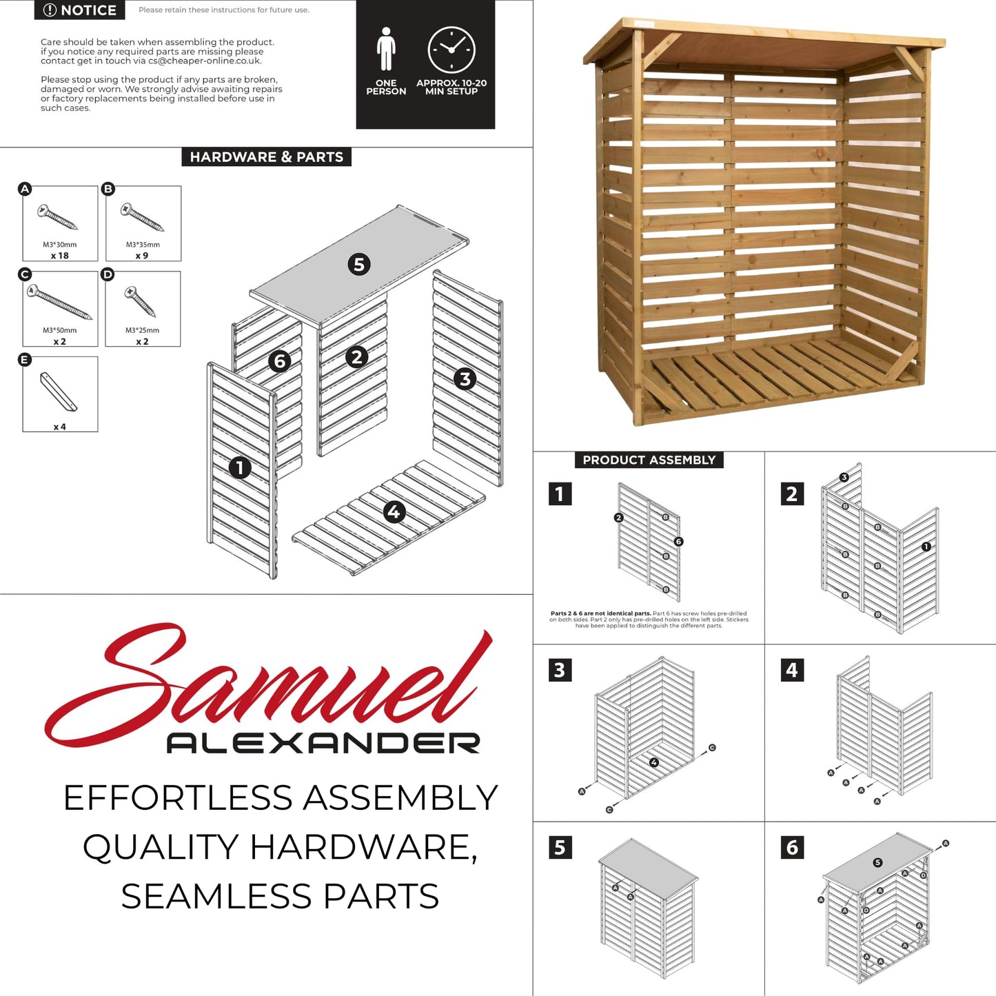 Samuel ALEXANDER 123cm x 115cm Large Wooden Outdoor Garden Patio Log Store Shed