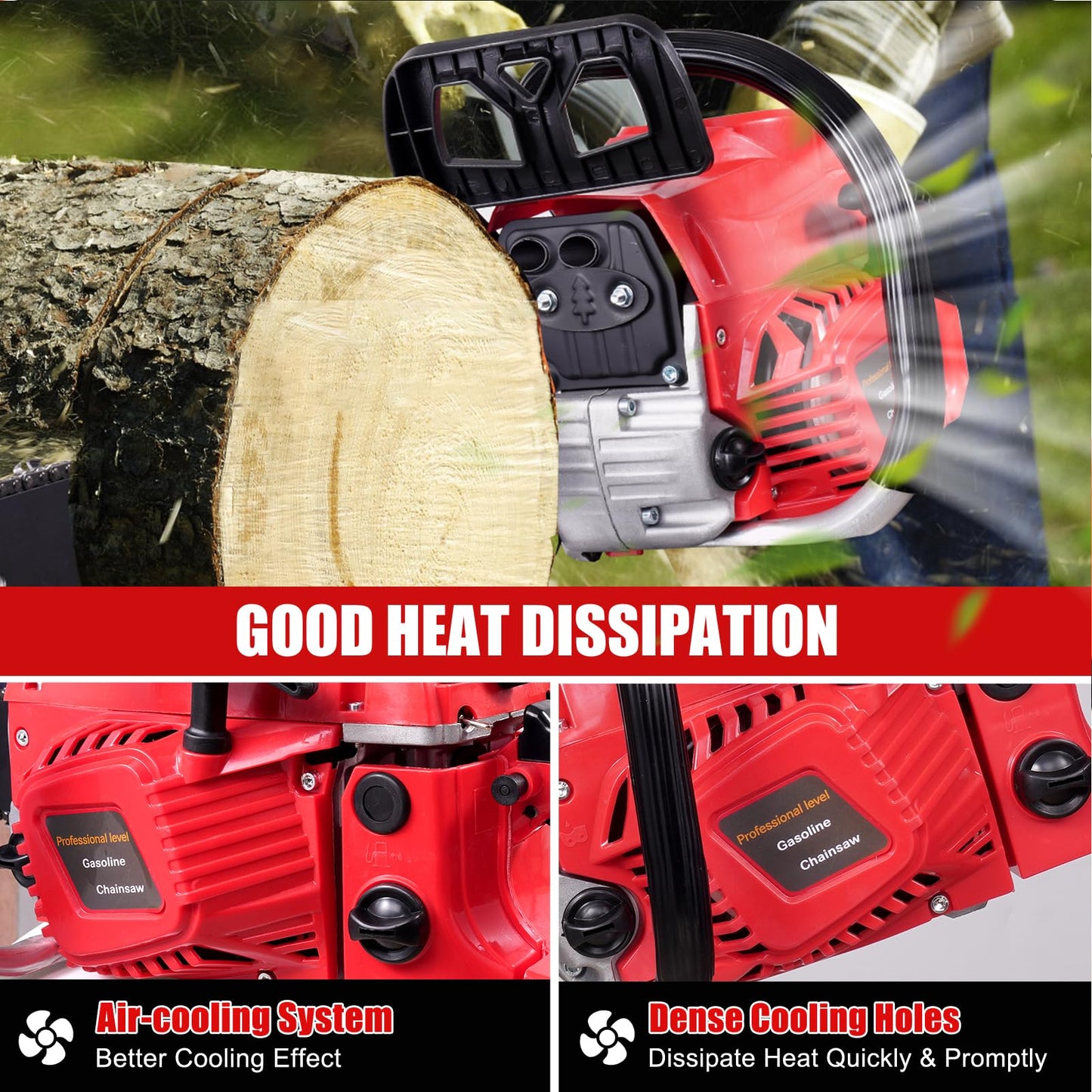 Bellanny 52cc 20inch Petrol Chainsaw, 4.2KW 11500PRM Powerful Gasoline Chainsaw, 2-Stroke Engine with 550ML Large Capacity Fuel Tank, Metal Saw Blade for Trimming Branches or Felling Big Trees - Red