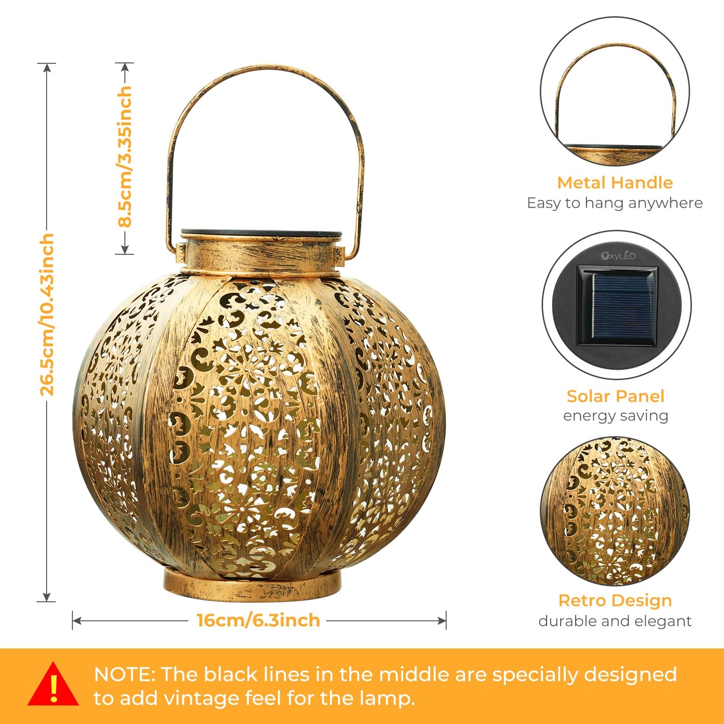 OxyLED Solar Lanterns for The Garden, Solar Lantern 2 Pack Auto On/Off Garden Ornaments Outdoor Solar Garden Lanterns Hanging Solar Lights Outdoor Garden Ornaments for Patio Backyard Pathway