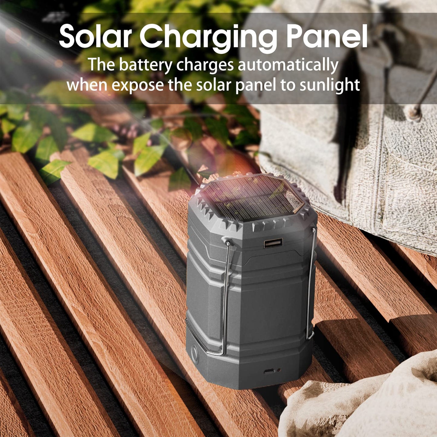 Camping Lantern, Rechargeable Camping Lights with Solar, Hand Crank and USB Charger, Collapsible Tent Light with Handles, Portable Electric LED Light for Outdoor Camping and Tent