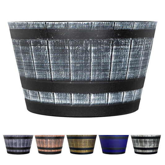 SG Traders 40cm Large Round Barrel Tub Planter, Indoor Planter With Drainage Holes, Outdoor Garden Plant Pot Flower Pots Planters Patio Perfect For Growing Herbs, Flowers, Vegetables Barrel Planters