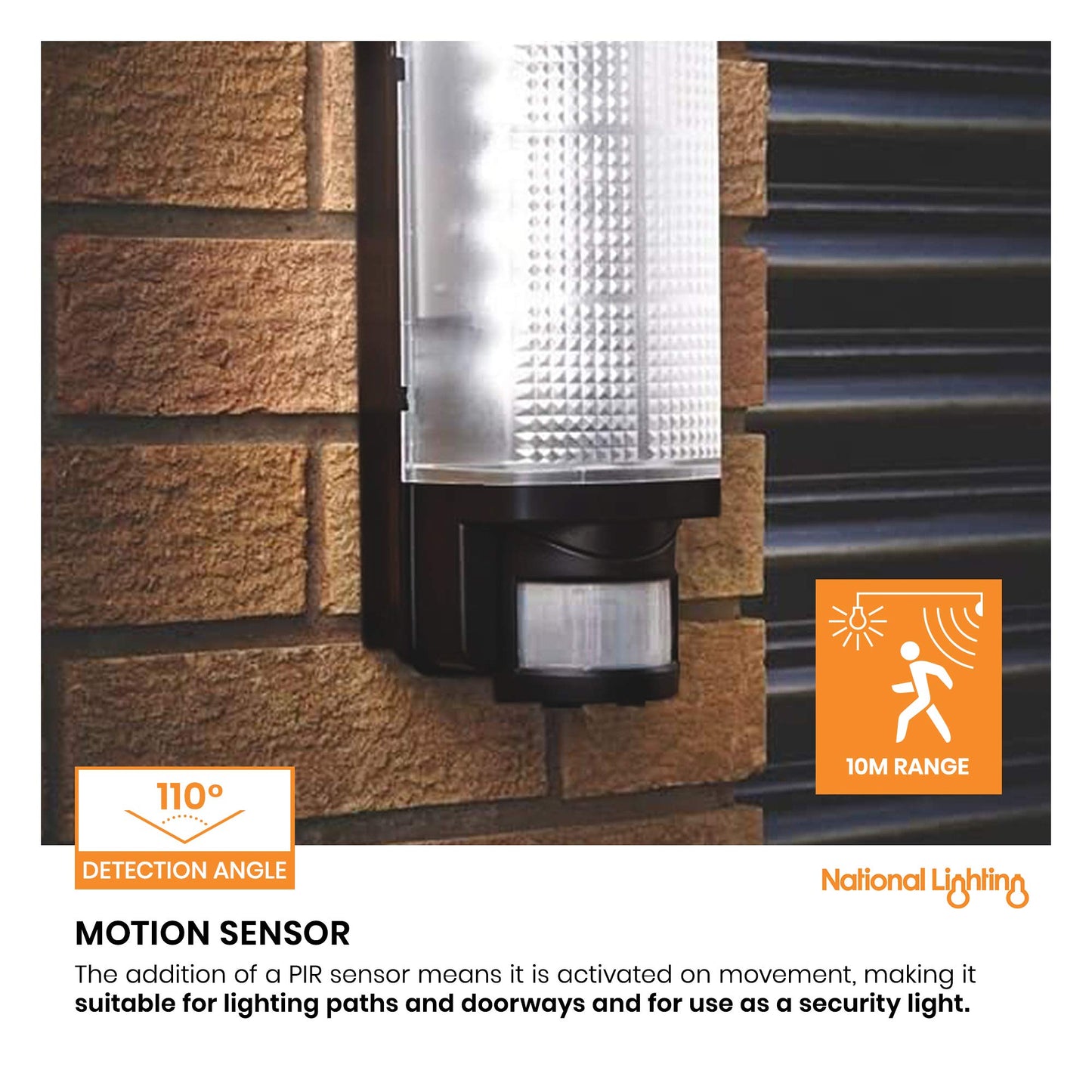 Motion Outdoor Lights Mains Powered - PIR Lights Outdoor - Bulkhead Wall Lights with Motion Sensor - IP44 Rated Security Lights - Black Finish - E27 LED Compatible