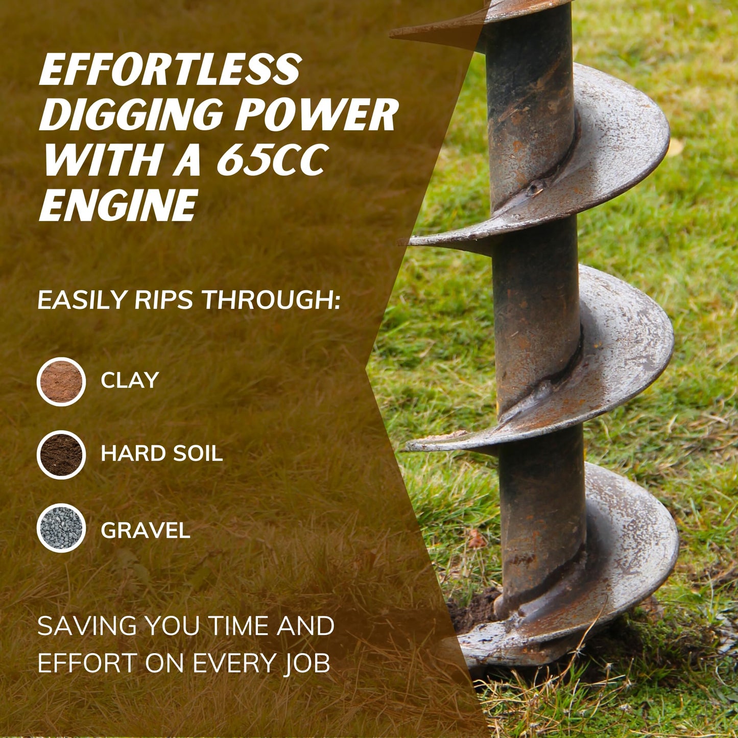 Dealourus 65cc 2-Stroke Petrol Earth Auger – Heavy-Duty Fence Post Hole Digger with 3 Auger Drill Bits & Extension Pole