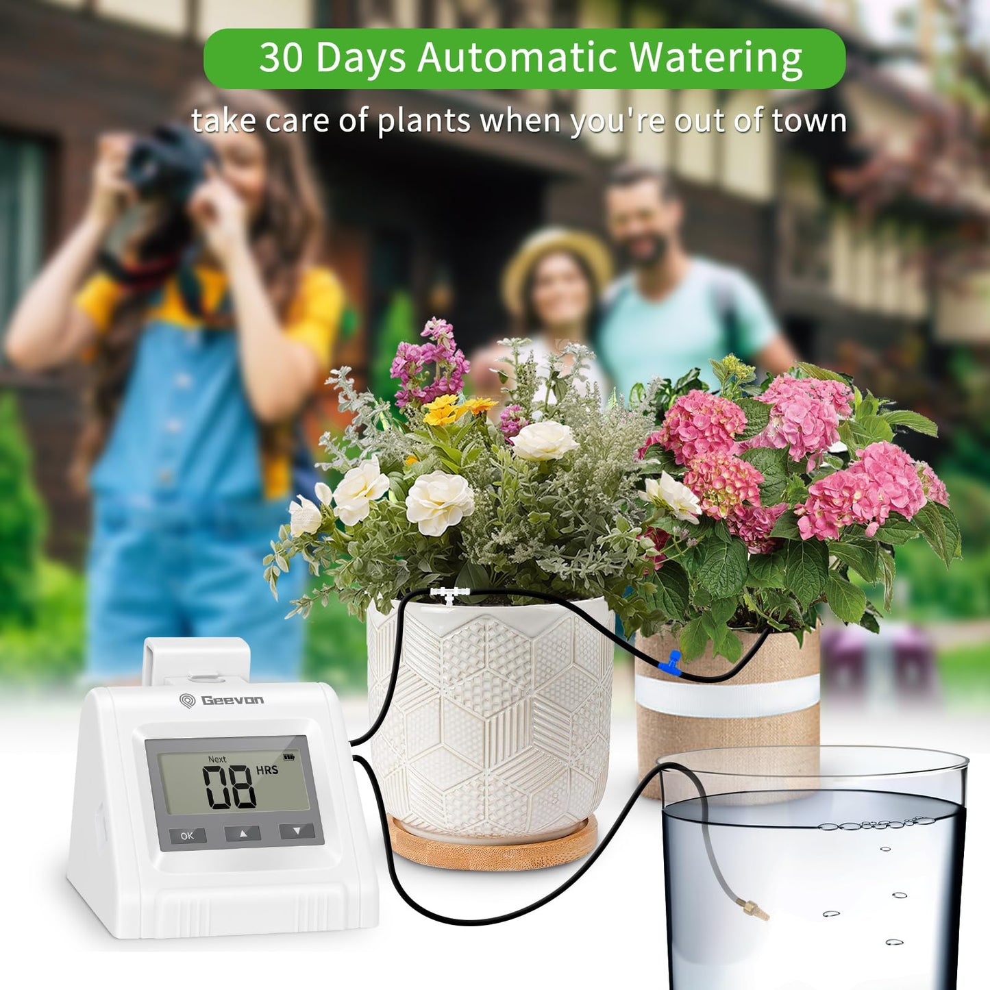 Geevon Automatic Watering System, Garden Watering System Automatic Plant Waterer Drip Irrigation System Plant Watering Devices Irrigation System Kit,White