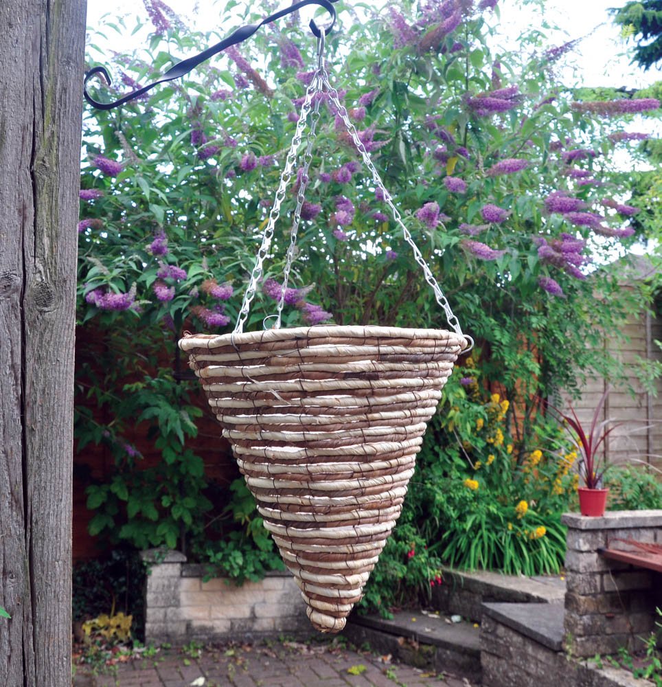 Kingfisher 30cm Rope Cone Garden Plant Lined Basket 40cm Hanging Chain