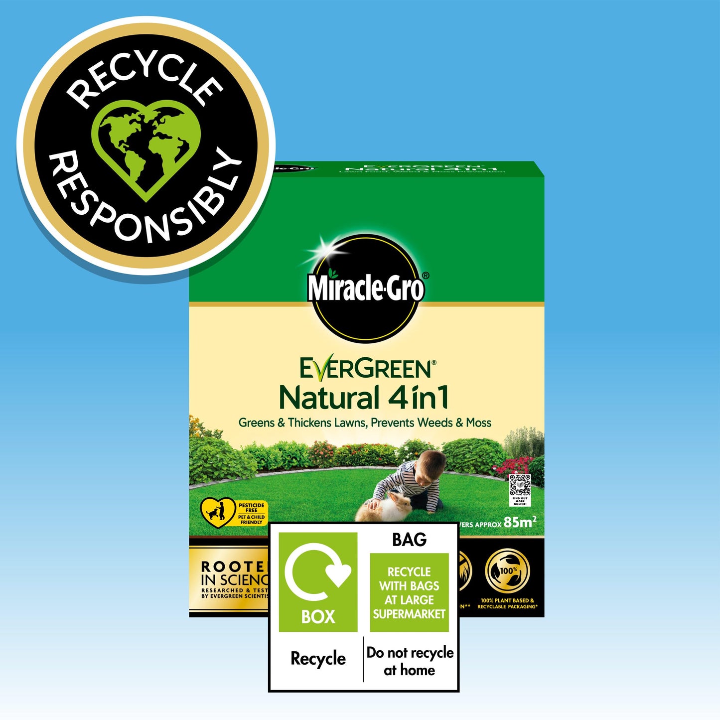 Miracle-Gro Natural 4 in1-Lawn Feed, Weed & Moss Preventor Lawn Fertiliser, 85 m2