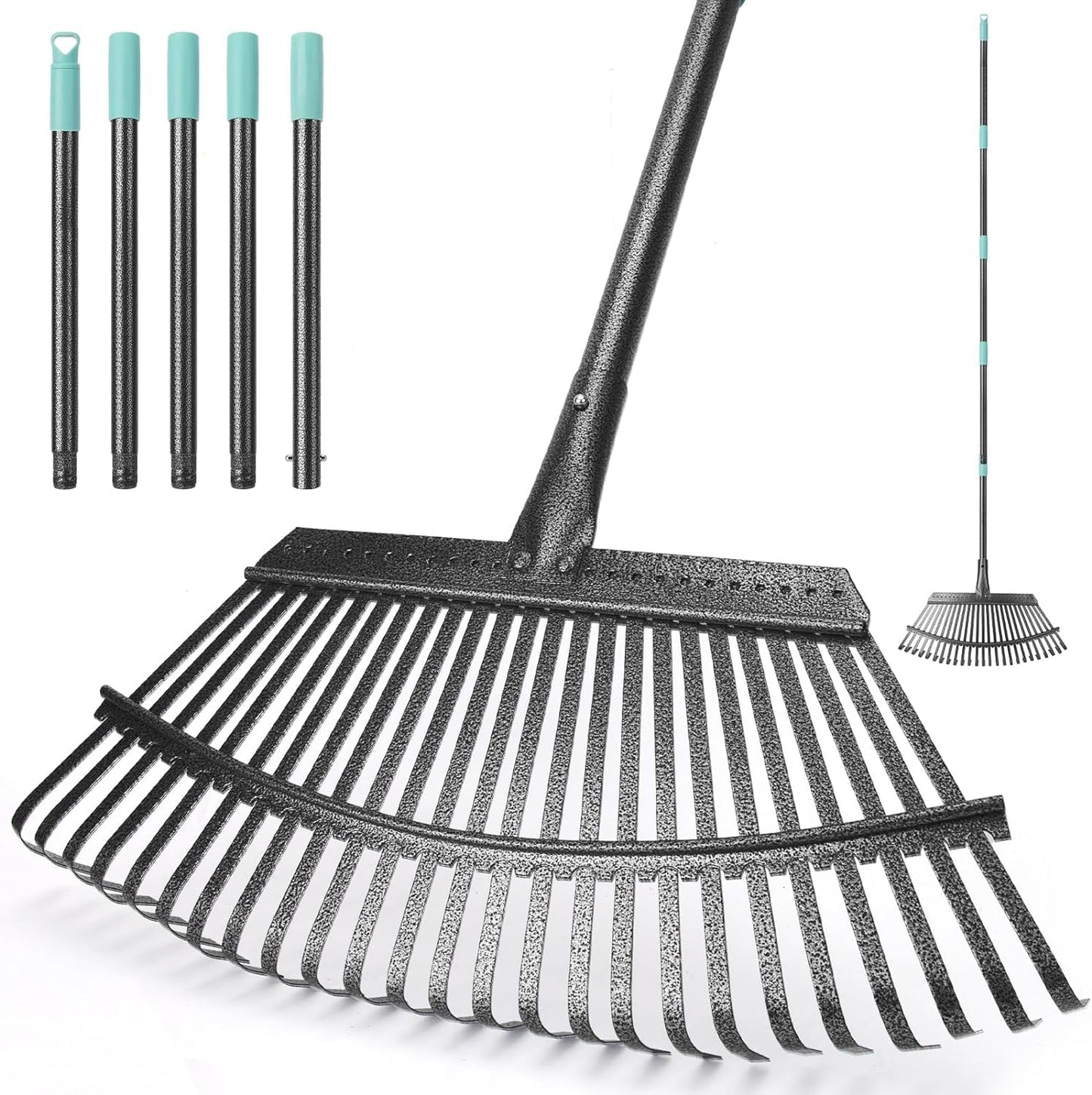 Garden Leaf Rake ,18.5" Wide Heavy Duty Leaf Rake with 25 Metal Tines, Leaves Rakes with 6FT Adjustable Handle for Yard Lawn Shrub Garden Leaves