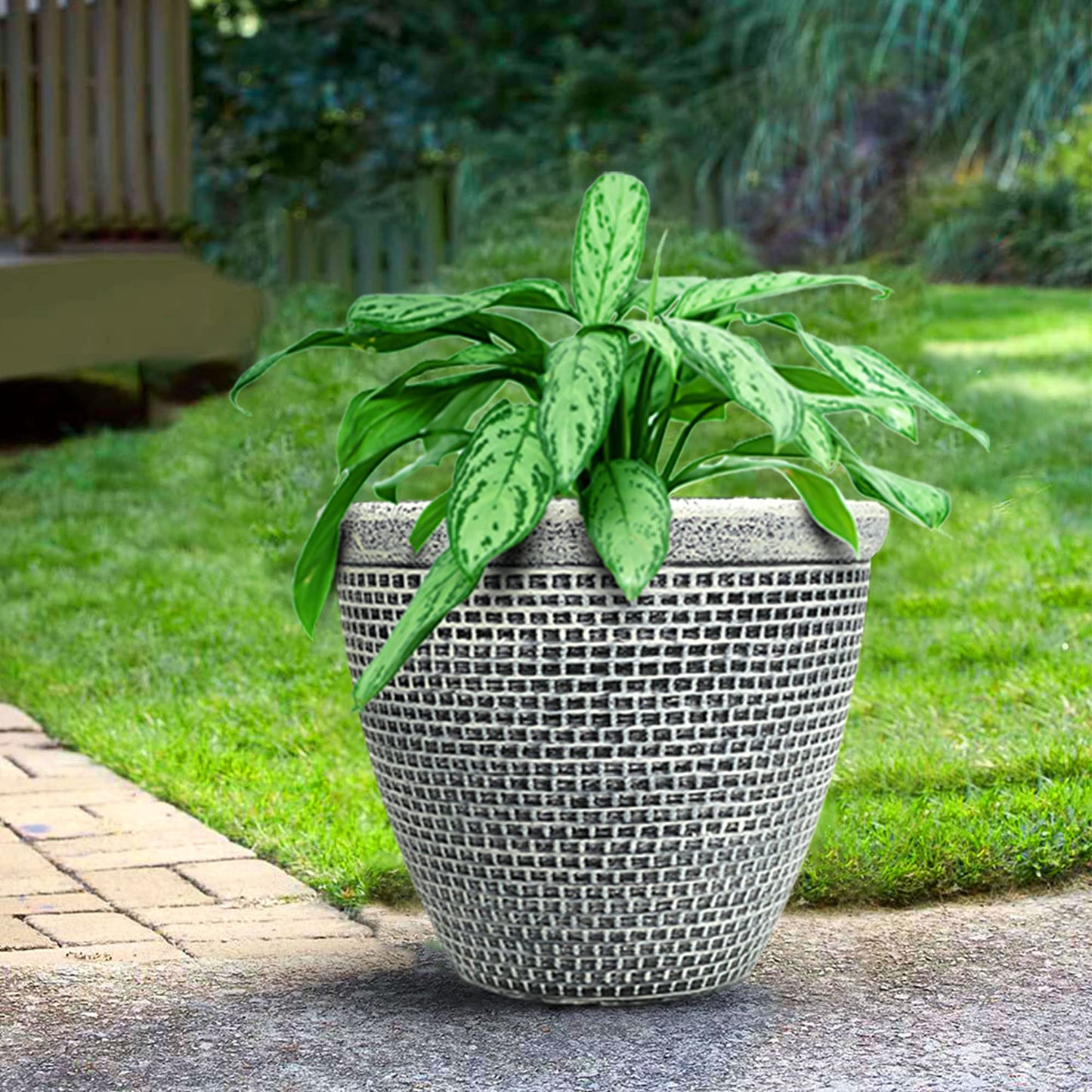 SG Traders Plastic Round Cromarty Plant Pot Flower Pot Planter Garden Decoration Antique Silver 25cm Plant Pot Outdoor Flower Pots Outside Garden Planters Outdoor With Drainage Holes (Pack of 2 Pot)