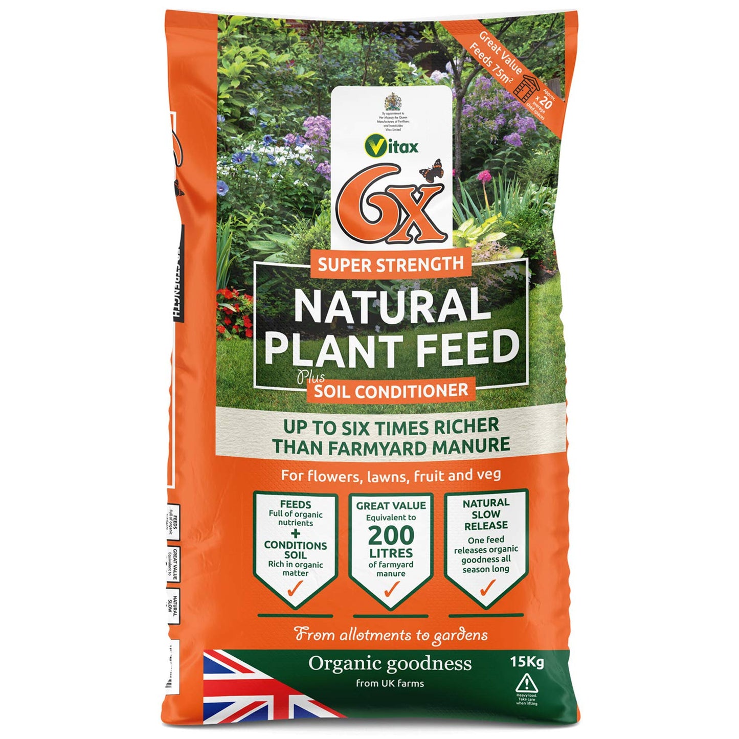 6X Natural Fibrous Fertiliser 1 x 15kg bag