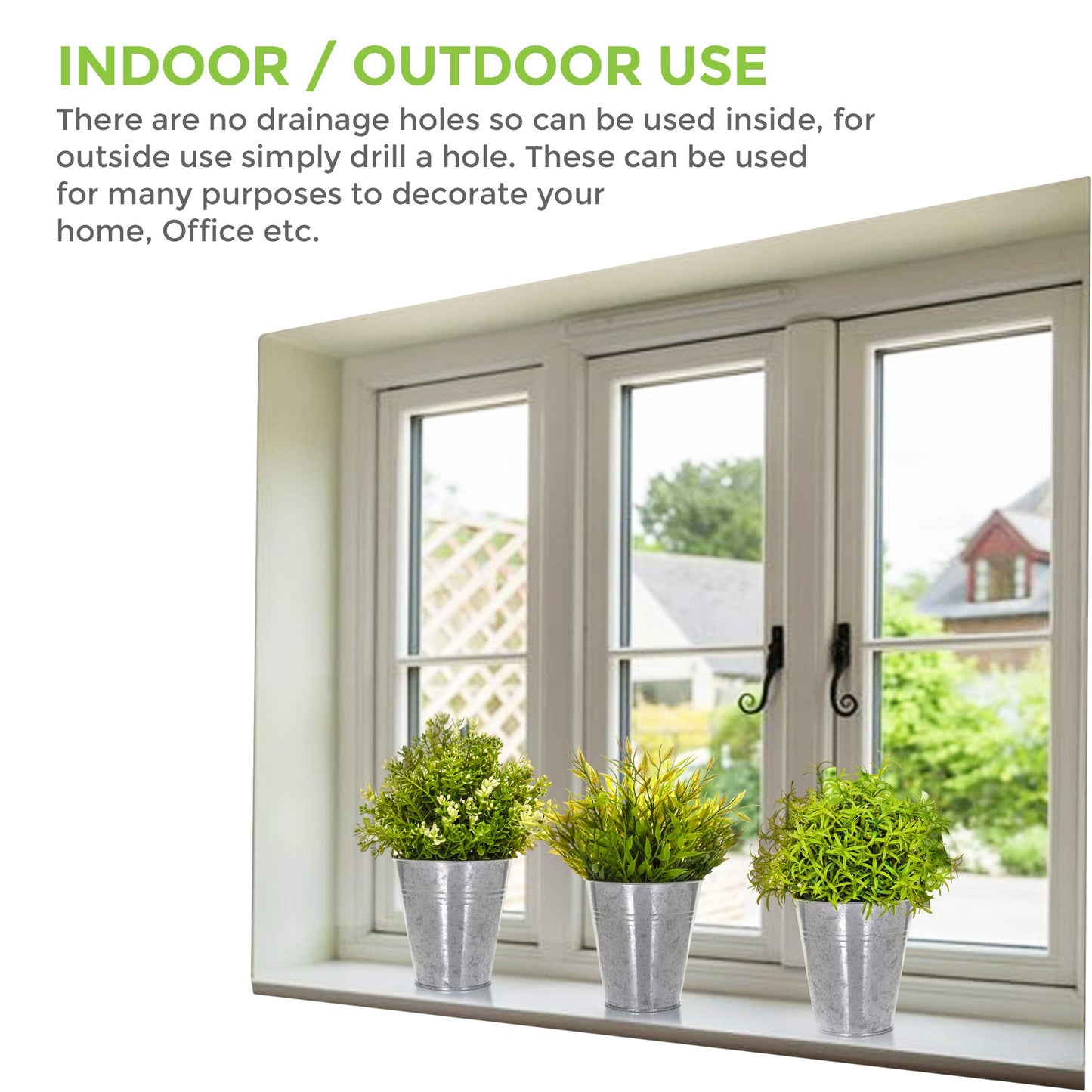 LIVIVO Pack of 12 Galvanised Iron Metal Flower Pots in Weather Resistant Metal for Indoor or Outdoor Use, Great for Plants, Herb Collection, Flowers and Shrubs