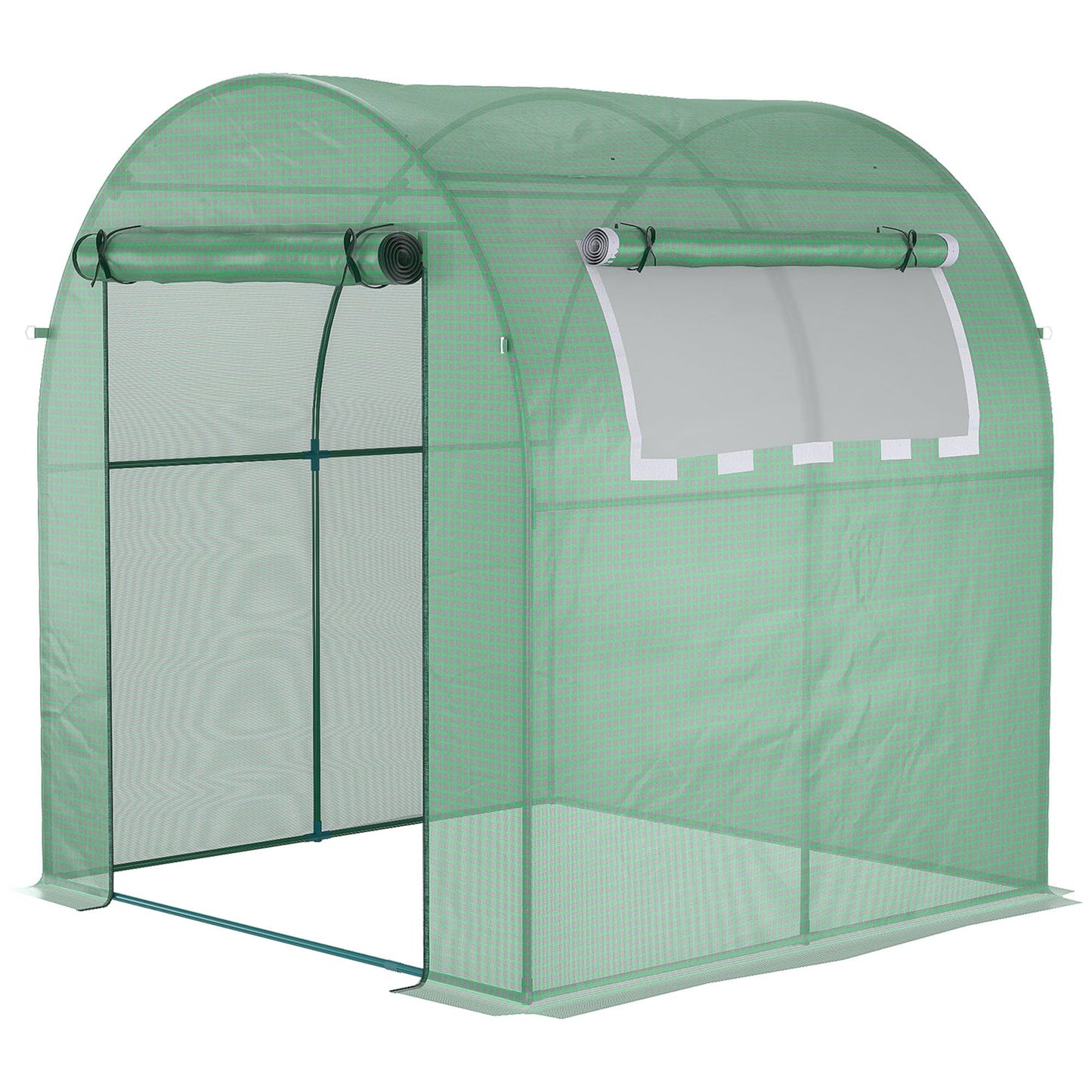 Outsunny Walk in Polytunnel Greenhouse, Tomato Greenhouse with Roll-up Window and Door, PE Cover, Steel Frame for Garden, 1.8 x 1.8 x 2 m, Green