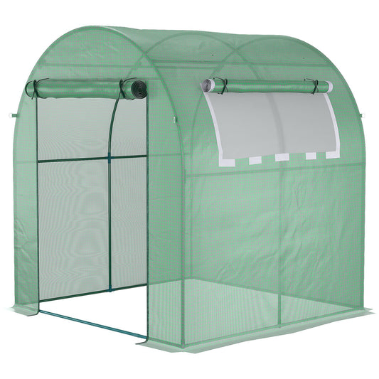 Outsunny Walk in Polytunnel Greenhouse, Tomato Greenhouse with Roll-up Window and Door, PE Cover, Steel Frame for Garden, 1.8 x 1.8 x 2 m, Green