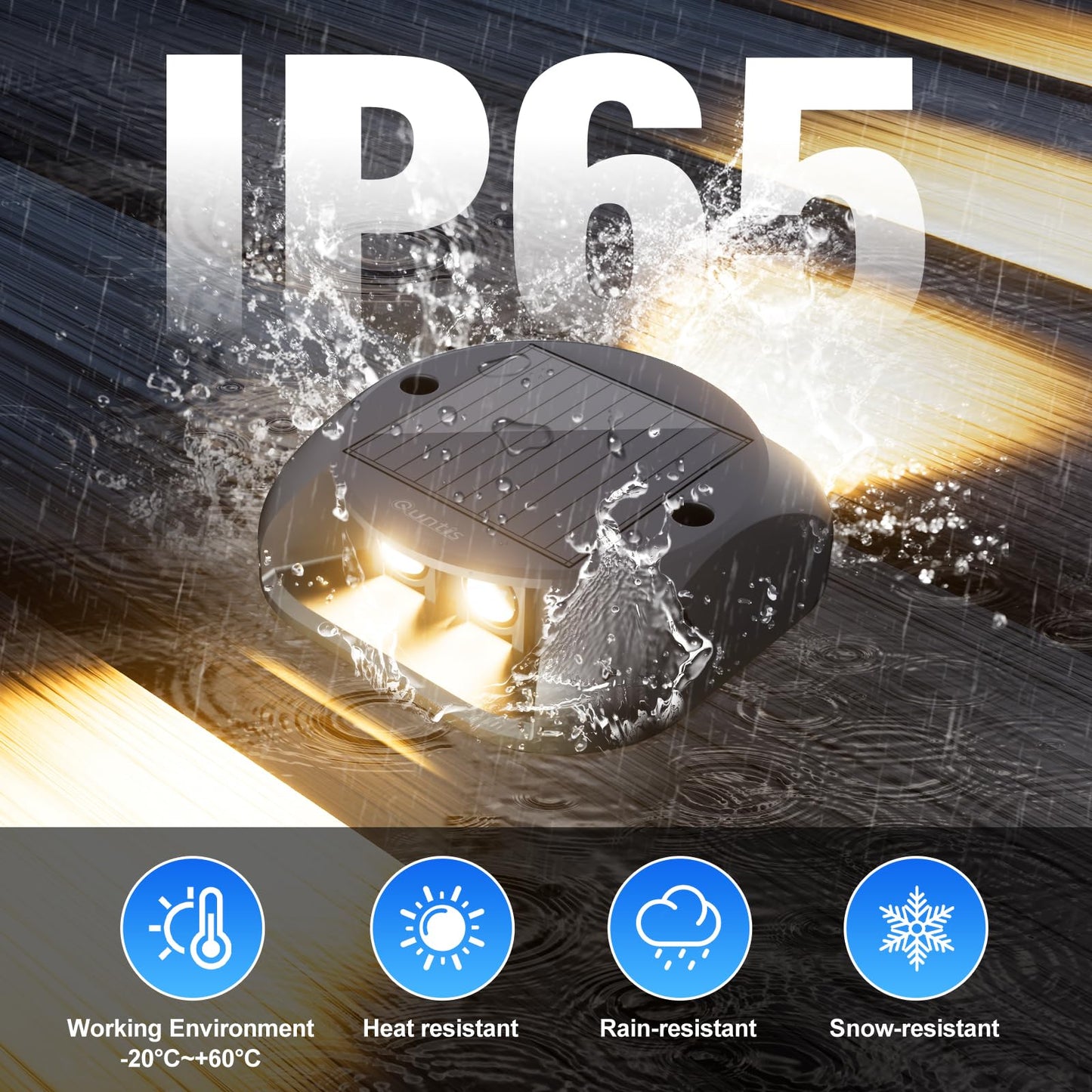 Quntis Solar Decking Lights 4 Pack, Warm White Solar Ground Light IP65 Waterproof, Pressure Resistant 3 Tons Driveway Lights for Stair Garden Step Pathway Walkway Patio Front Door