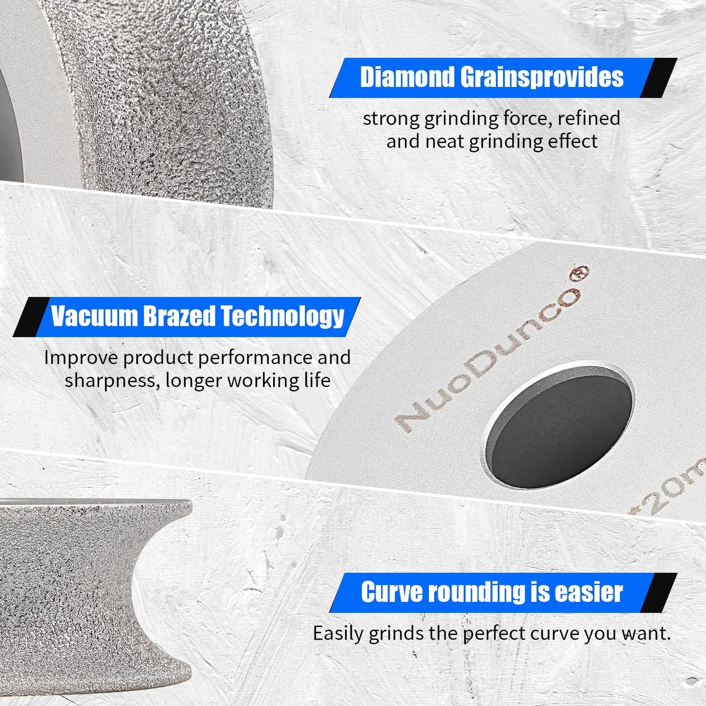 NuoDunco Bullnose Grinding Wheel Porcelain Bullnose Tool, 73mmx20mmx20mm Brazed Grinding Wheel Concave Abrasive Wheel For Marble Granite Tiles Quartz Stone
