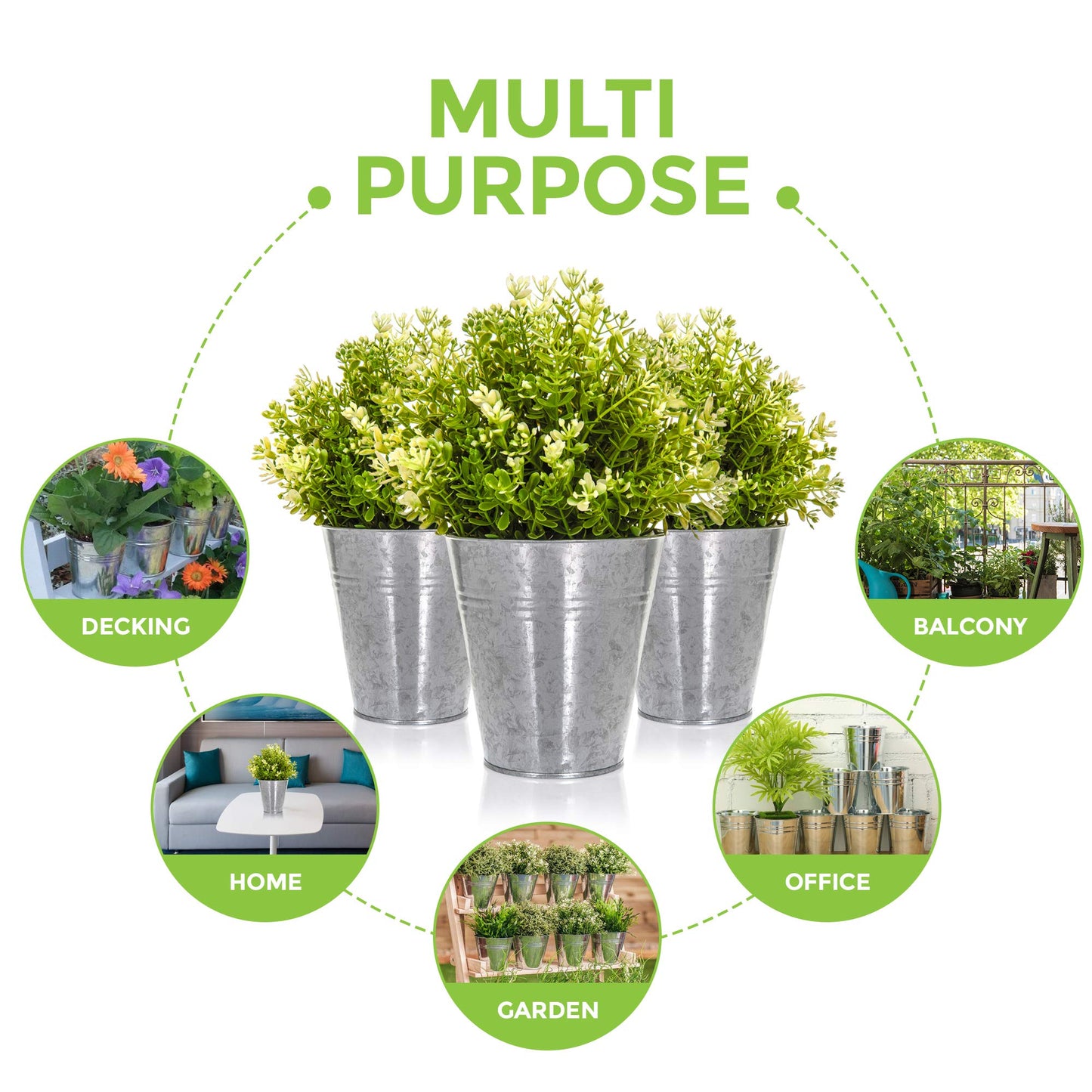 LIVIVO Pack of 12 Galvanised Iron Metal Flower Pots in Weather Resistant Metal for Indoor or Outdoor Use, Great for Plants, Herb Collection, Flowers and Shrubs