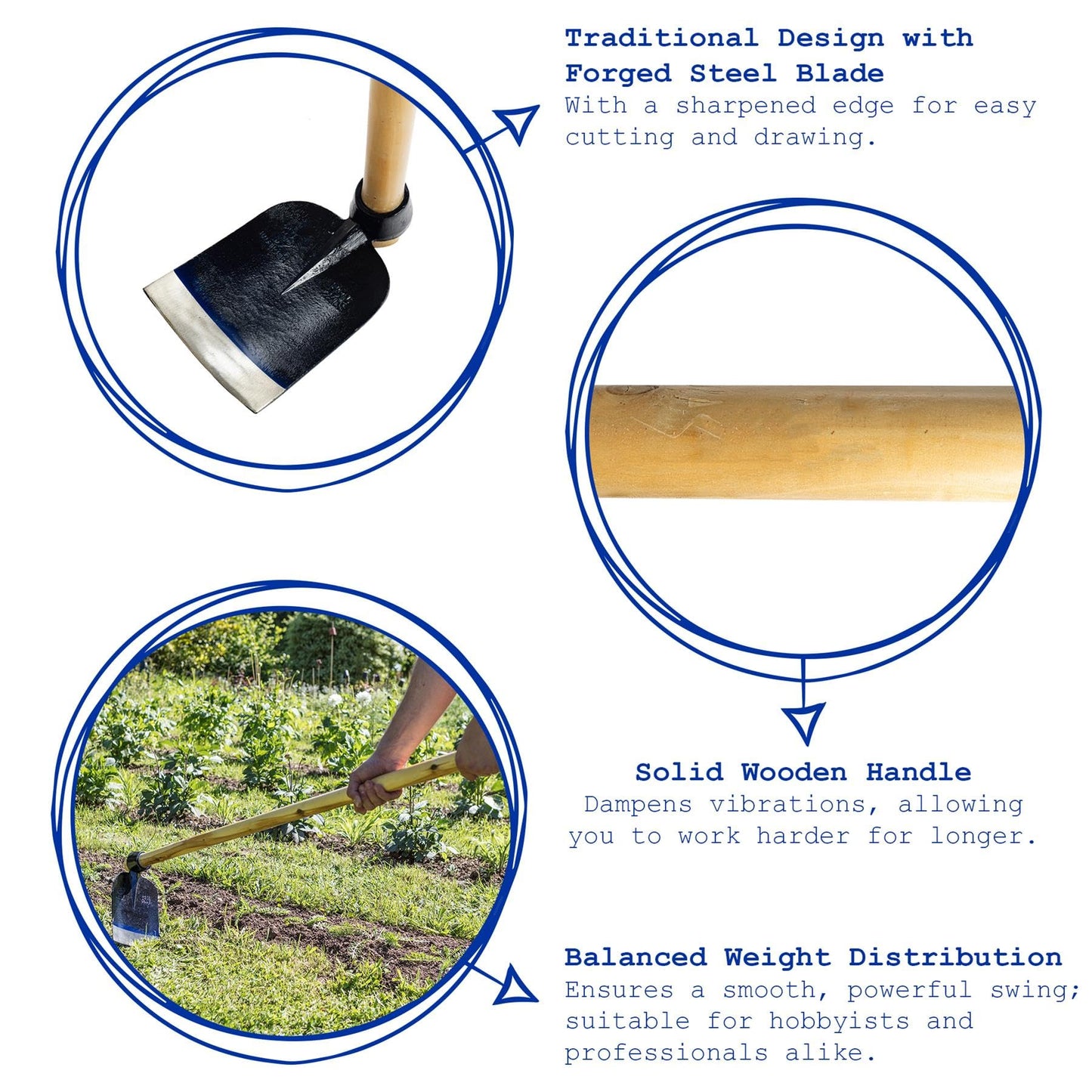 Harbour Housewares Azada Digging Hoe with Wooden Handle - 110cm - Full Size Garden Hoe Garden Tools for Gardening, Soil Digging, Weeding, Lawn Landscaping