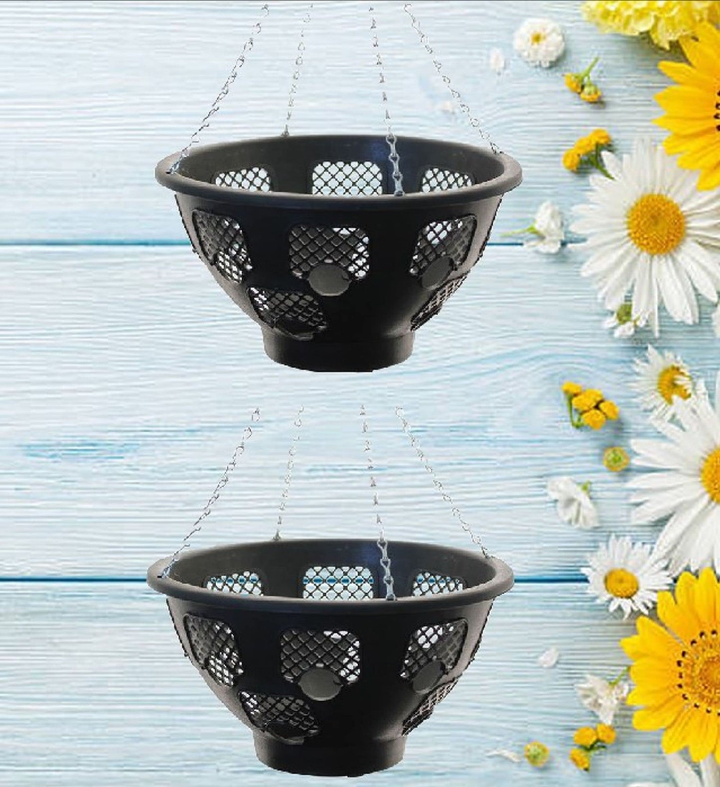 (Set of 2) 14" Easy Bloom Hanging Baskets Large Outdoor Garden Flower Planter