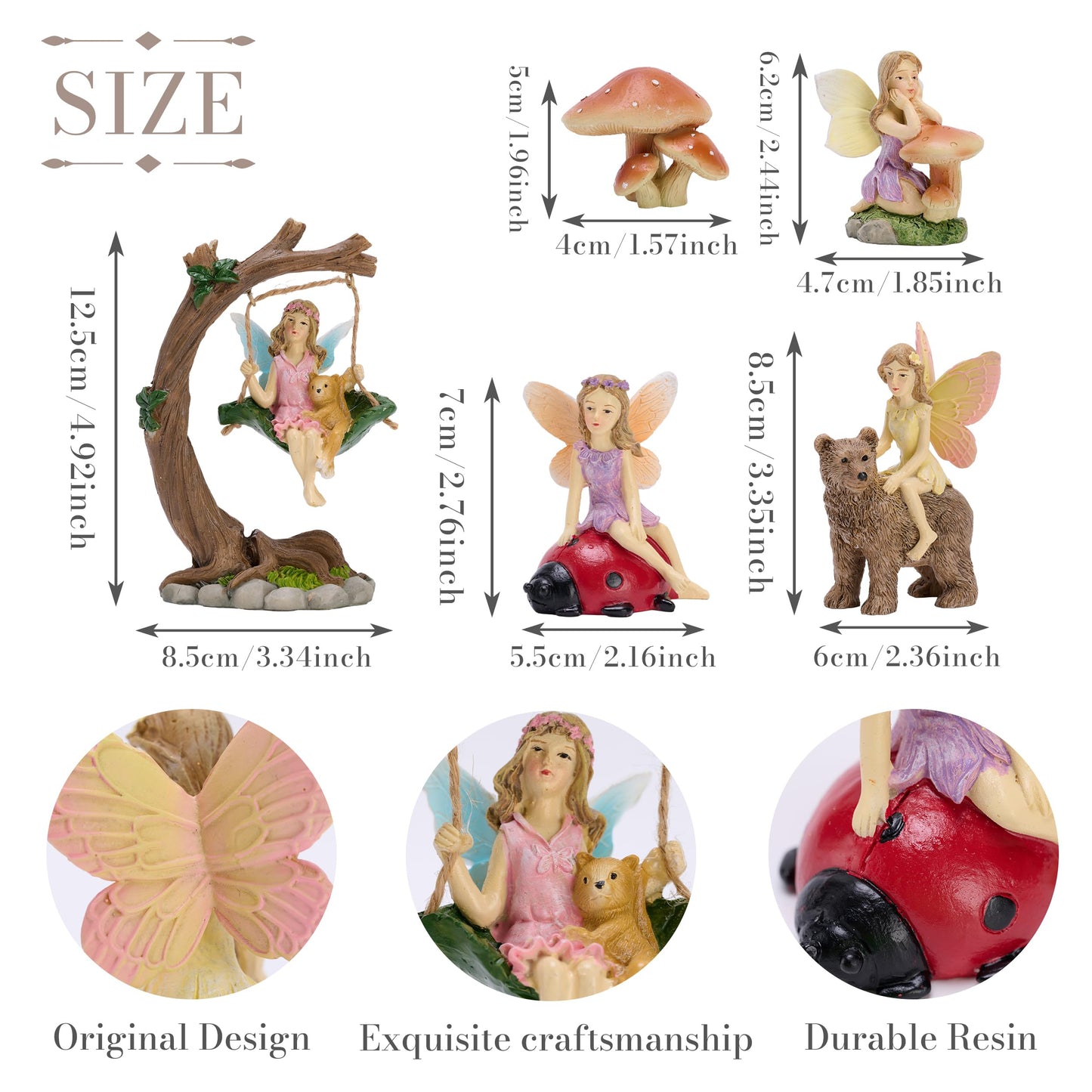 TERESA'S COLLECTIONS Garden Ornaments Outdoor, Set of 5, Cute Fairies Statues, Waterproof Resin Fairy Garden Accessories, Fairy Gifts Ornaments, Indoor Outdoor