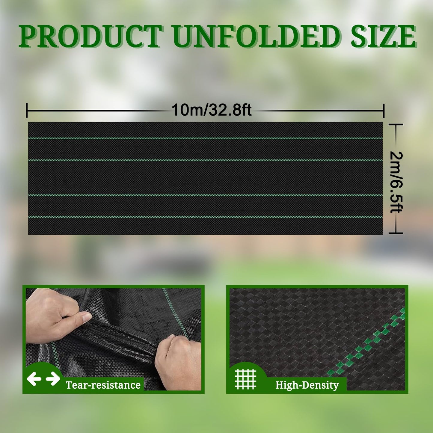 XHDA 2m x 10m Heavy Duty Weed Membrane, Garden Weed Control Barrier Fabric, Weed Suppressant Membrane for Ground Cover