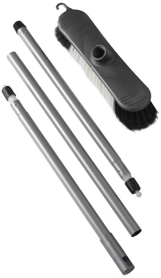 Addis Indoor Plastic Sweeping broom with Soft Nylon bristles & 3pcs easy assemble Metal handle, Metallic Grey