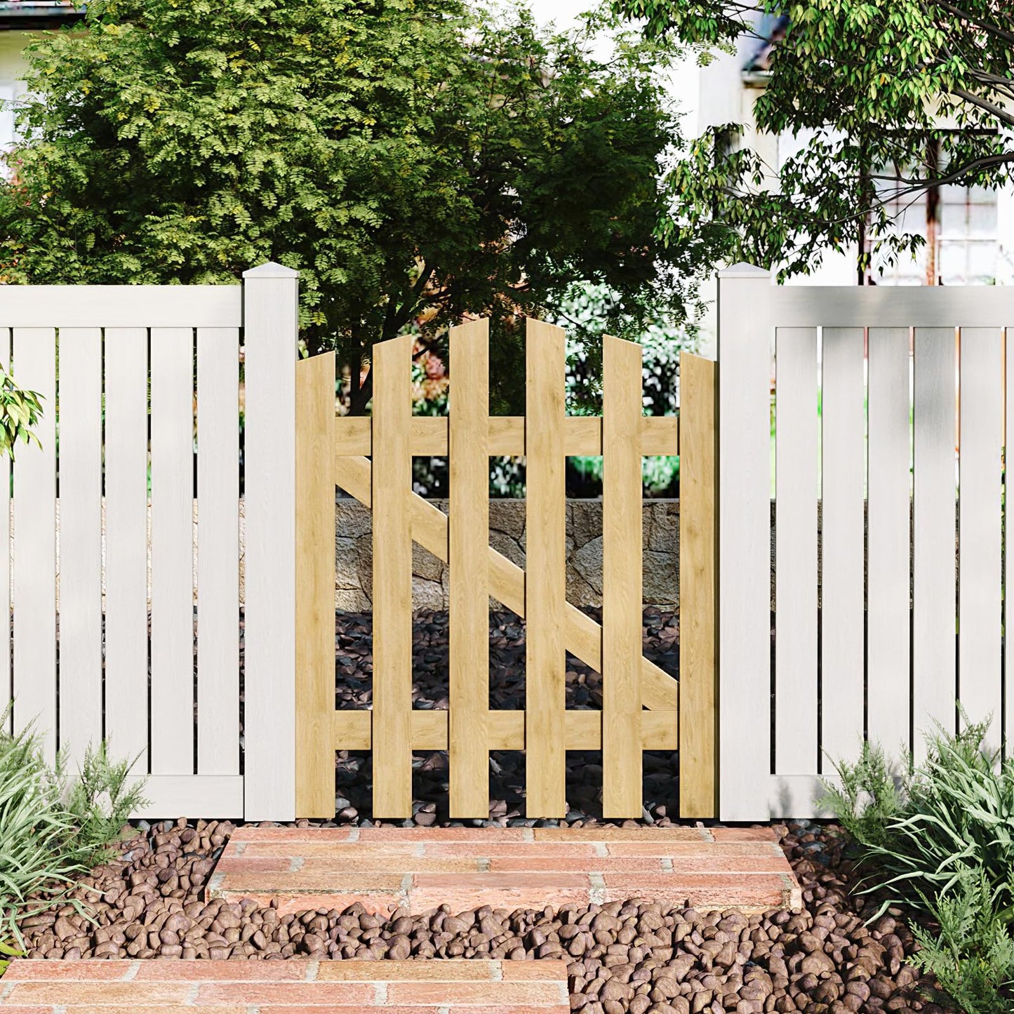 INMOZATA Garden Gate Wooden Pedestrian Gate with Gate Lock and Hinge, 2.5ft Wide x 4ft High (76cm Wide*120cm High)