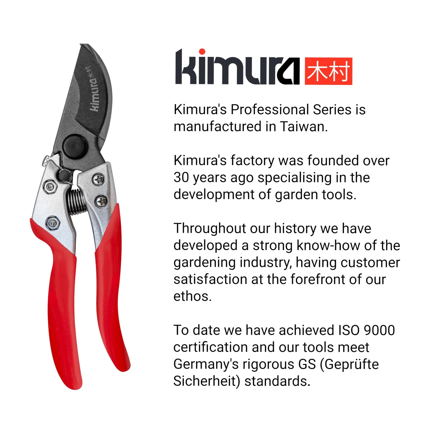 Kimura® 8" Pro Bypass Garden Secateurs, Heavy Duty Premium Japanese SK5 Steel Blades, Non-Slip PVC Coated Handles, Lightweight & Ergonomic, Japanese Bypass Pruning Shears