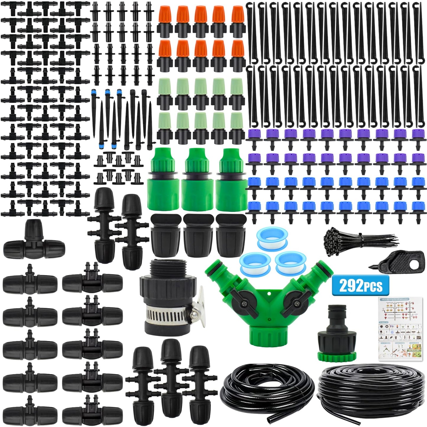 ZOUFRIDN 292 PCS Irrigation System Greenhouse Watering Systems,468FT/45M Drip Irrigation System, Automatic Irrigation System with Adjustable Nozzle Sprayer and Dripper Automatic for Lawn/Garden/Patio