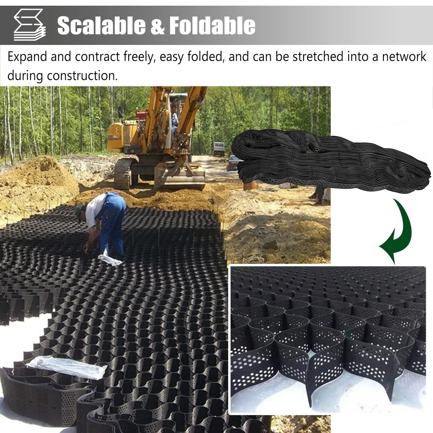 Geogrid Ground Grid Paver For Stabilization, HDPE Cellular Paving Permeable System Light Truck RV Parking, Heavy Duty Grass Pea Gravel Soil Concrete Grid Mat ( Color : WxL , Size : 6X10m/19.7X32.8ft )