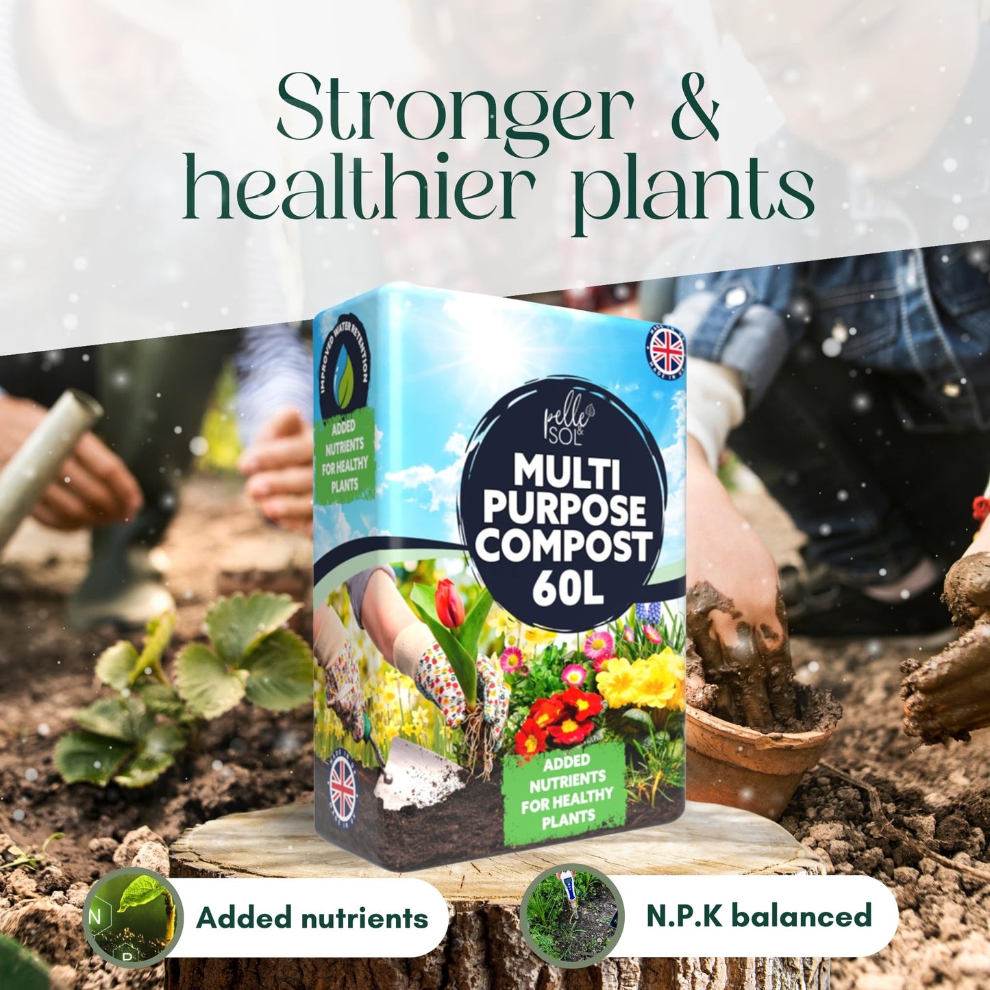 Pelle & Sol 60L Multi-Purpose Compost Soil - Potting Mix – Indoor Plant Soil - Use for Indoor Potting, Growing, Indoor Plants and General Planting Needs