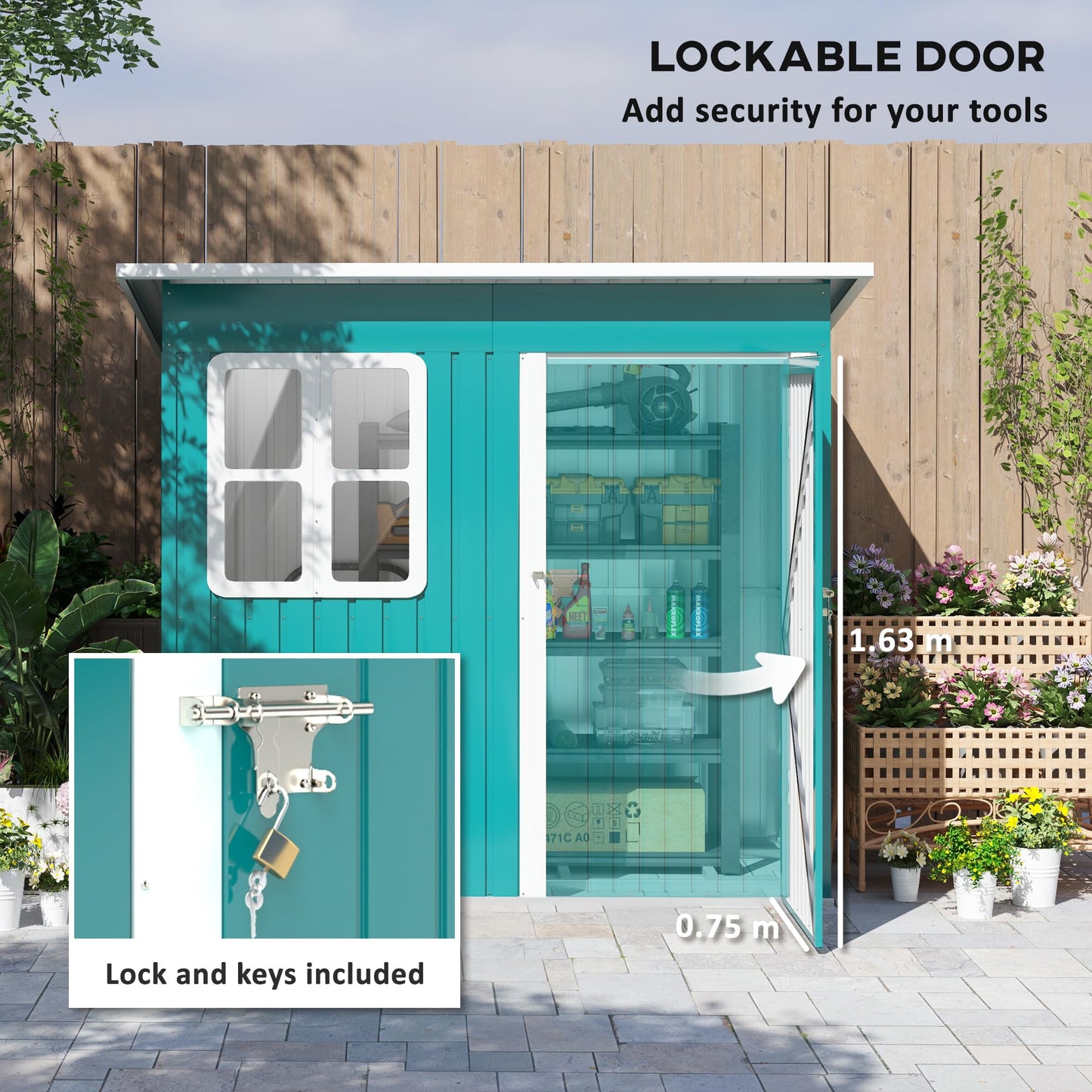 Outsunny 7 x 4ft Storage Shed Galvanised Steel Garden Shed, Metal Shed with Foundation Kit, Window, Lockable Wide Door and Air Vents for Outdoor Patio, Green