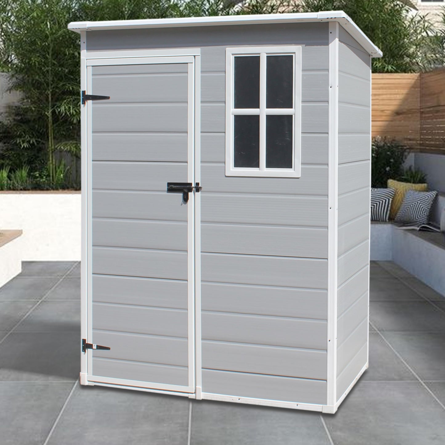 Panana Plastic Garden Storage Outdoo Shed House, Grey, 5X2.6FT