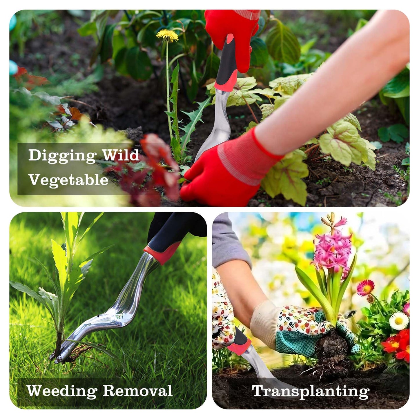 Hand Weeder Tool for Garden, Weed Puller Tool with Rubber Handle, V-Shaped Forks Manual Weeders, Lawn Care Uprooting Weeding Tools for Gardening, Yard, Farm Easy Removal Weeds Roots