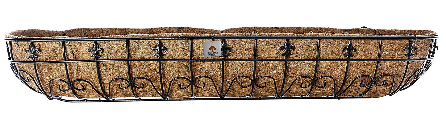 RUDDINGS WOOD Large 48" (120cm) Fleur de lys Wall Trough Planter - Metal Window Box Garden Basket Planter