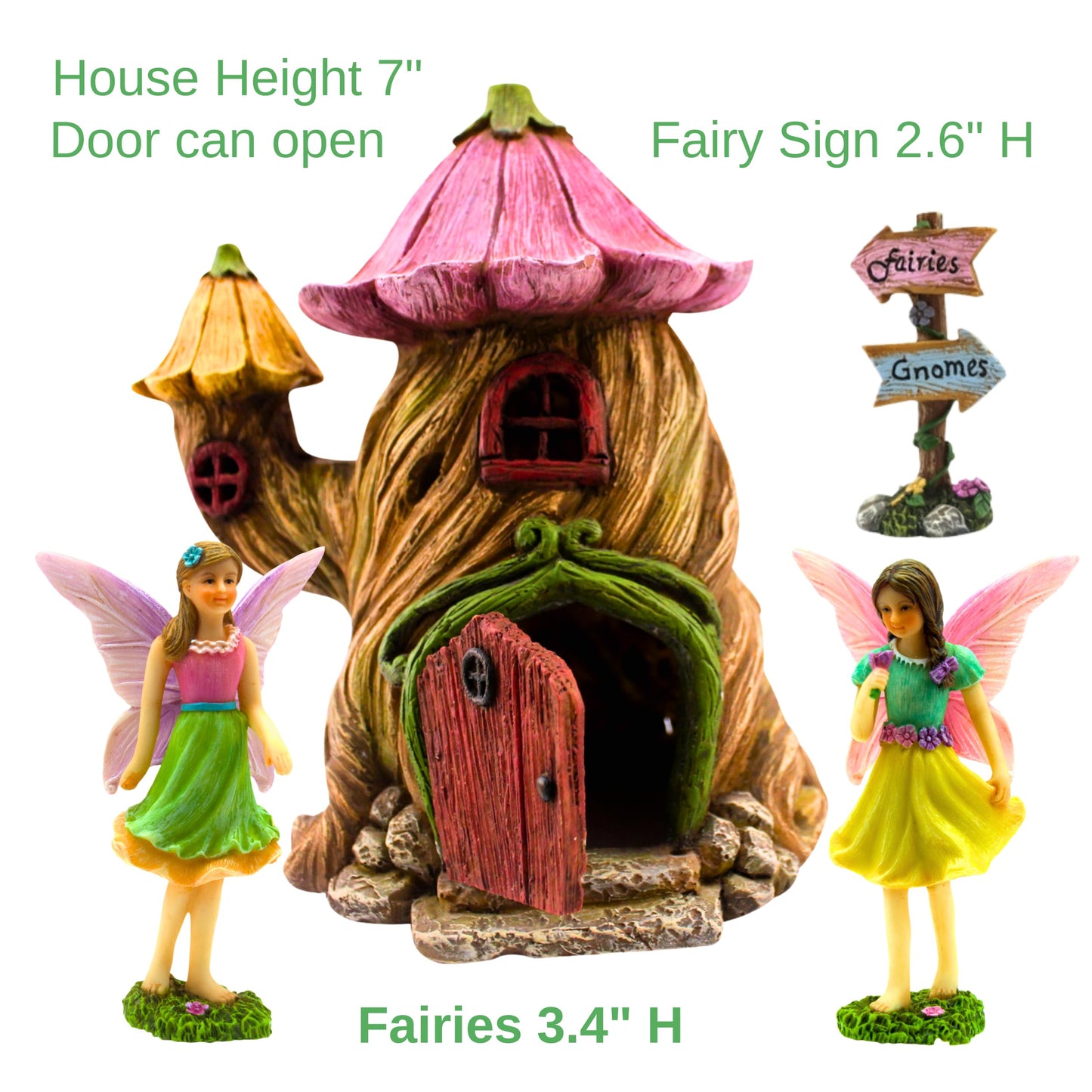 PRETMANNS Fairy Garden Fairy Houses - Fairy Garden Accessories, Fairy Garden Ornaments - Fairies for Fairy Garden - Fairy House & Fairies - Fairy Garden House Kit - 4 Pieces