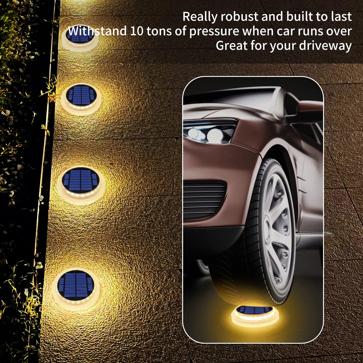 YiLaie Solar Decking Lights, Solar Step Ground Lights - 4 Pack, IP68 Waterproof Solar Lights Outdoor Garden for Walkway Decks Pathway Yard Stairs Fences Decorations [Warm White]