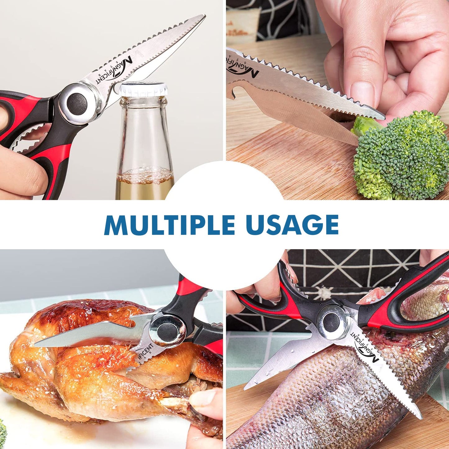 Magnificent Kitchen Scissor, Heavy Duty Scissors for Kitchen Use with Safety Cover & Soft Grip & Multi-Functional Utility Scissors, Shears for Meat Poultry Herbs Cutting, Bottle Jar Opener