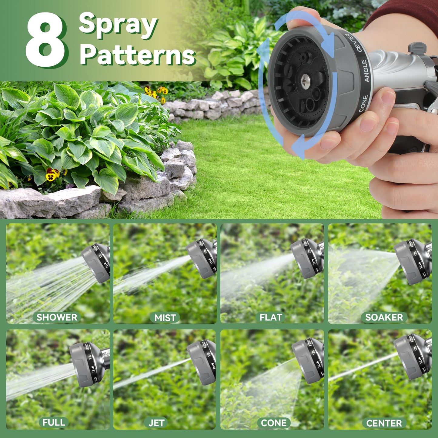 2025 NEW Heavy-Duty Metal Hose Pipe Spray Gun, 8 Adjustable Spray Patterns Garden Hose Spray Gun, Leak-Proof Hose Gun, Garden Hose Nozzle for Watering, Cleaning, Washing Cars, Compatible with UK Hoses