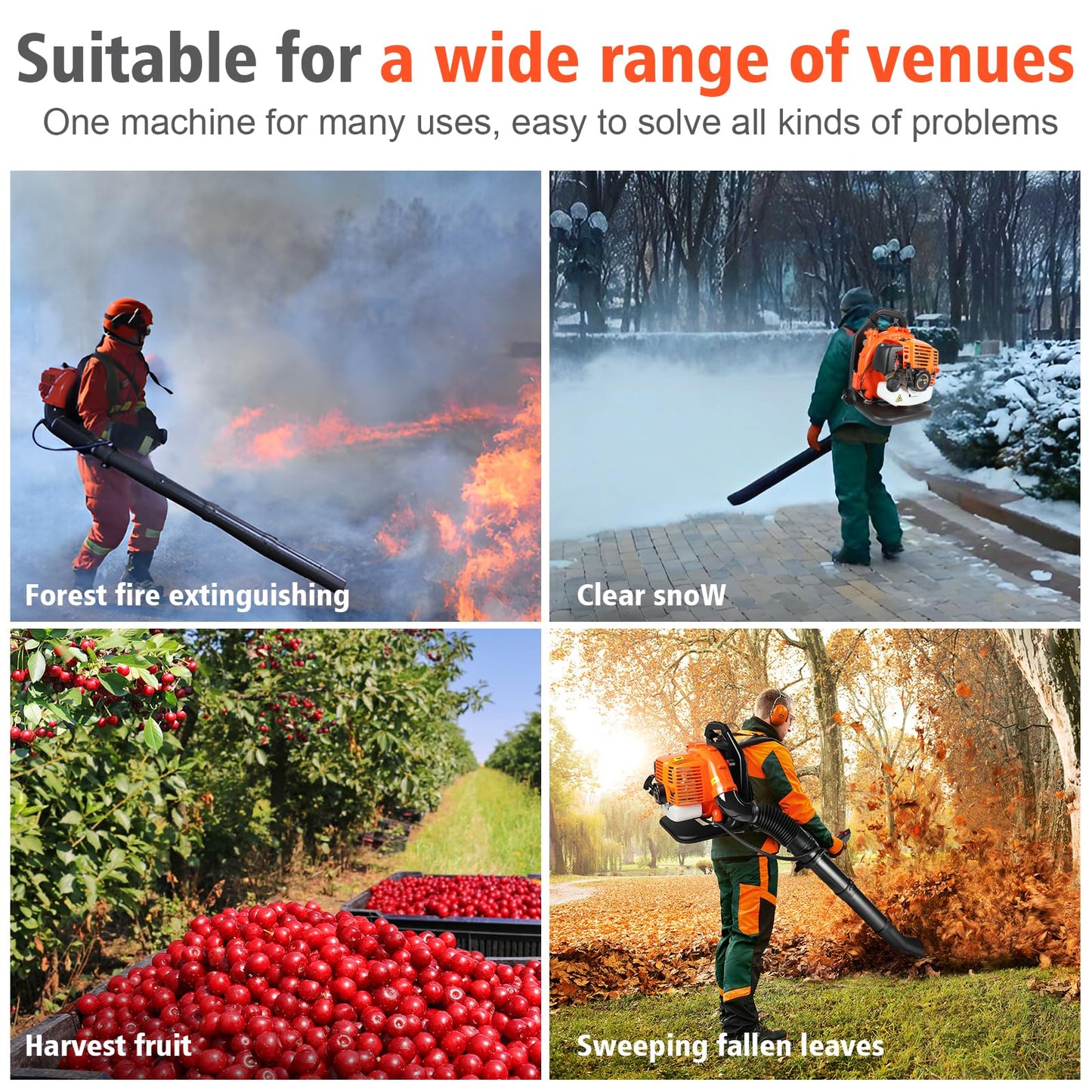 LabTEC 2 Stroke Gas Powered Leaf Blower, 43CC Petrol Backpack Leaf Vacuum, Speed-adjusted Cordless Garden Blower for Cleaning Patios Leaves Grass Cutting Blowing Shredding Dusting Snow Removing