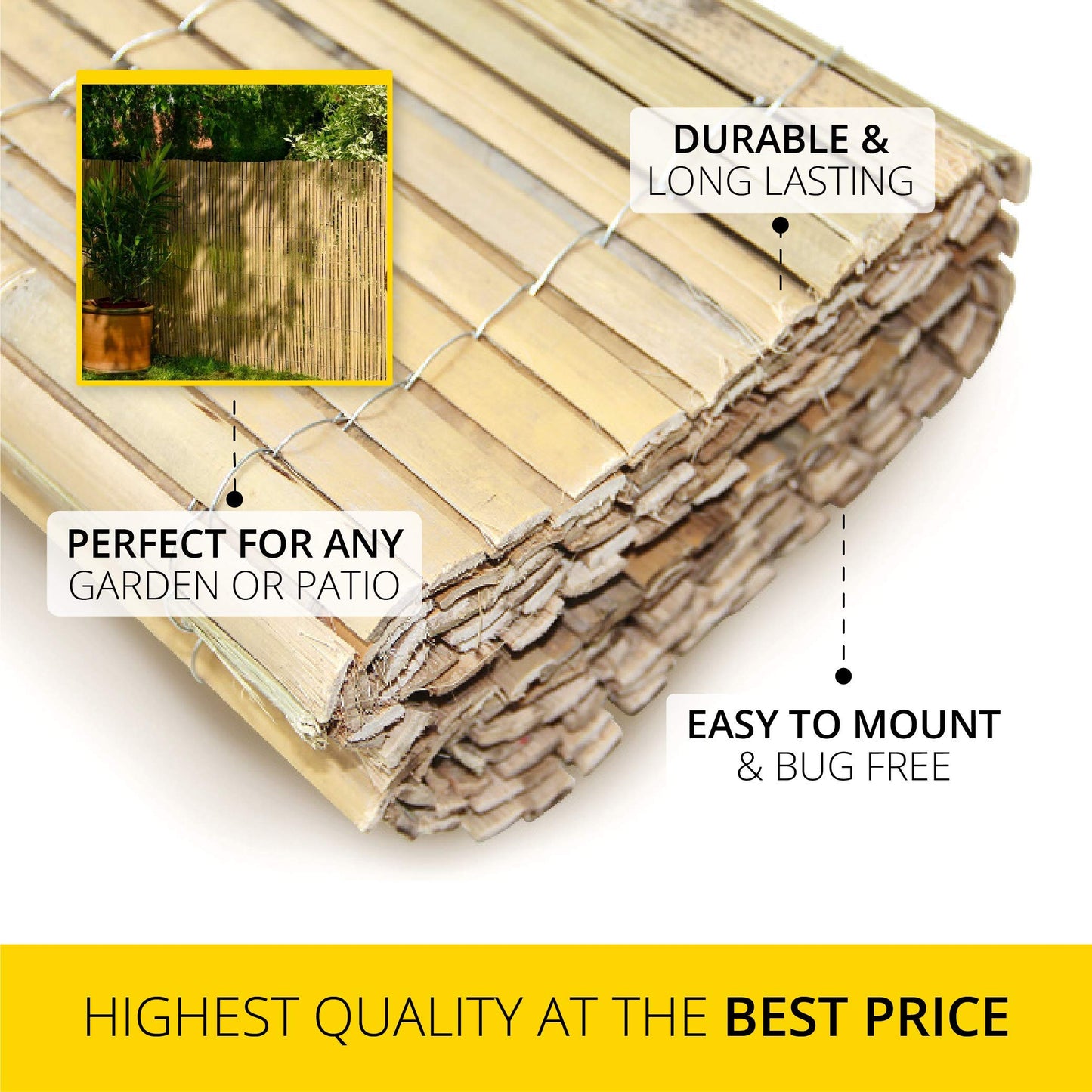 Abaseen Natural Bamboo Garden Fence Covering, Outdoor Privacy Slat Screening (1m x 4m)