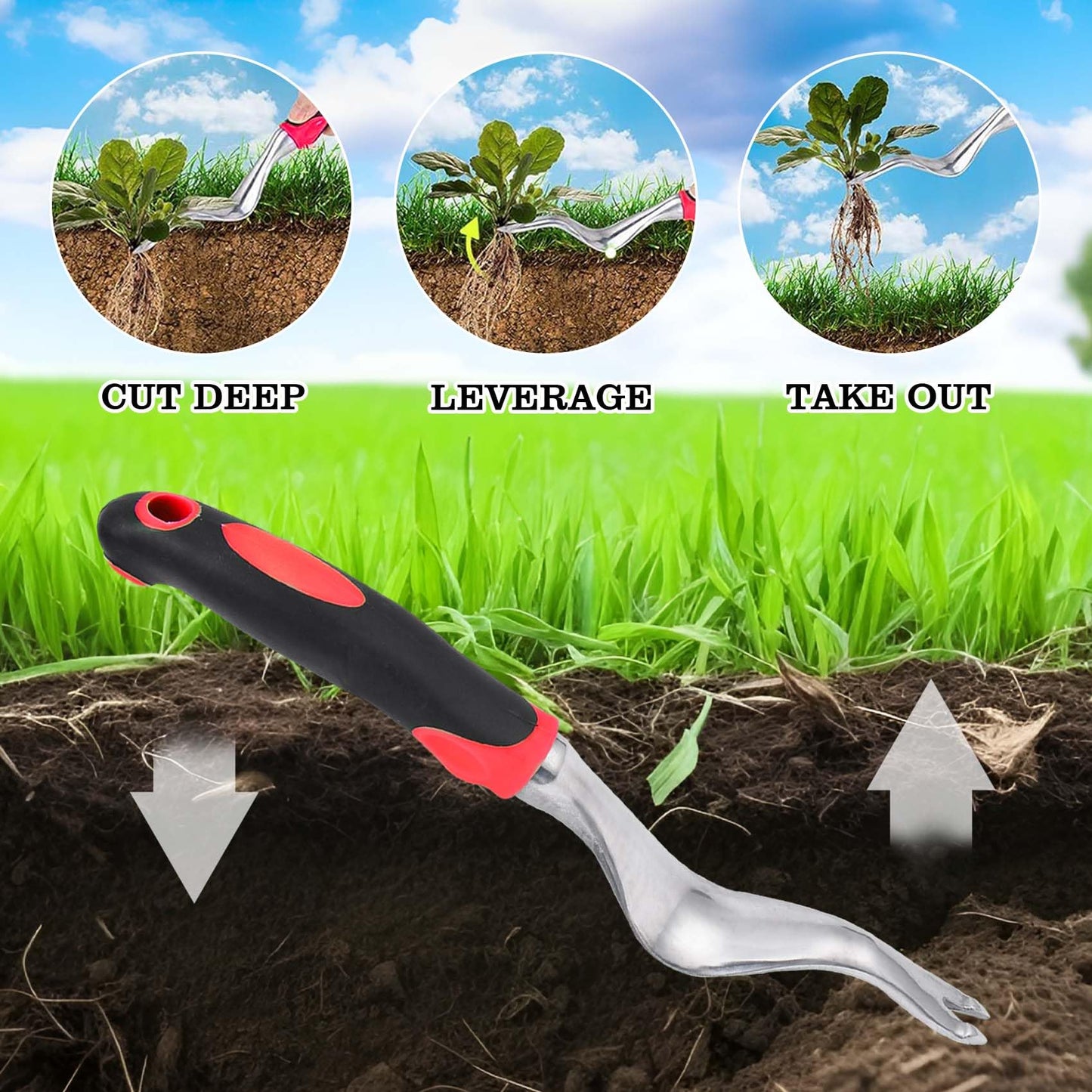 Hand Weeder Tool for Garden, Weed Puller Tool with Rubber Handle, V-Shaped Forks Manual Weeders, Lawn Care Uprooting Weeding Tools for Gardening, Yard, Farm Easy Removal Weeds Roots