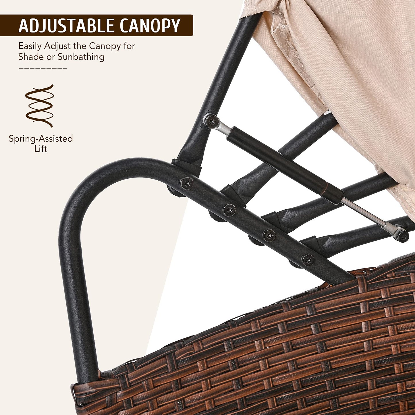 VONLUCE 4 Piece Modular Wicker Garden Daybed, Outdoor Sectional Sofa Set with Rattan Daybed or 4 Chairs, Retractable Canopy and Pillows, Beige