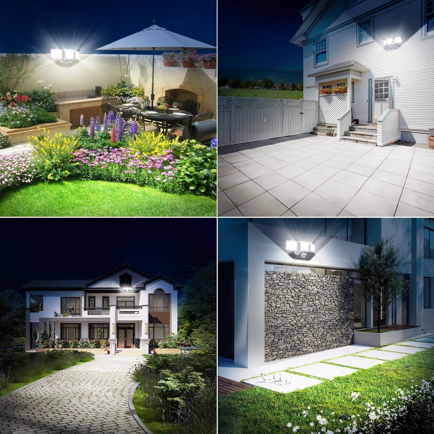 MEIHUA 70W Security Lights Outdoor Motion Sensor, 6580LM PIR Floodlight 4 Modes with Remote Control, IP66 6500K Motion Sensor Lights Outdoor with 3 Adjustable Heads for Garden, Yard, Patio, Garage