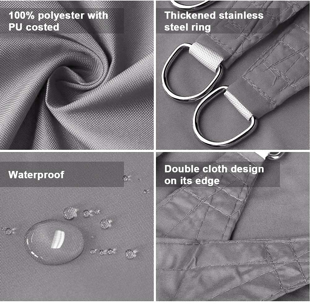 Dripex Sun Shade Sail Waterproof Rectangle Canopy, 2x3m PES Polyester 95% UV Block Shade Cover Sunscreen with Free Rope for Patio Party Backyard Lawn Garden Outdoor Activities, Grey