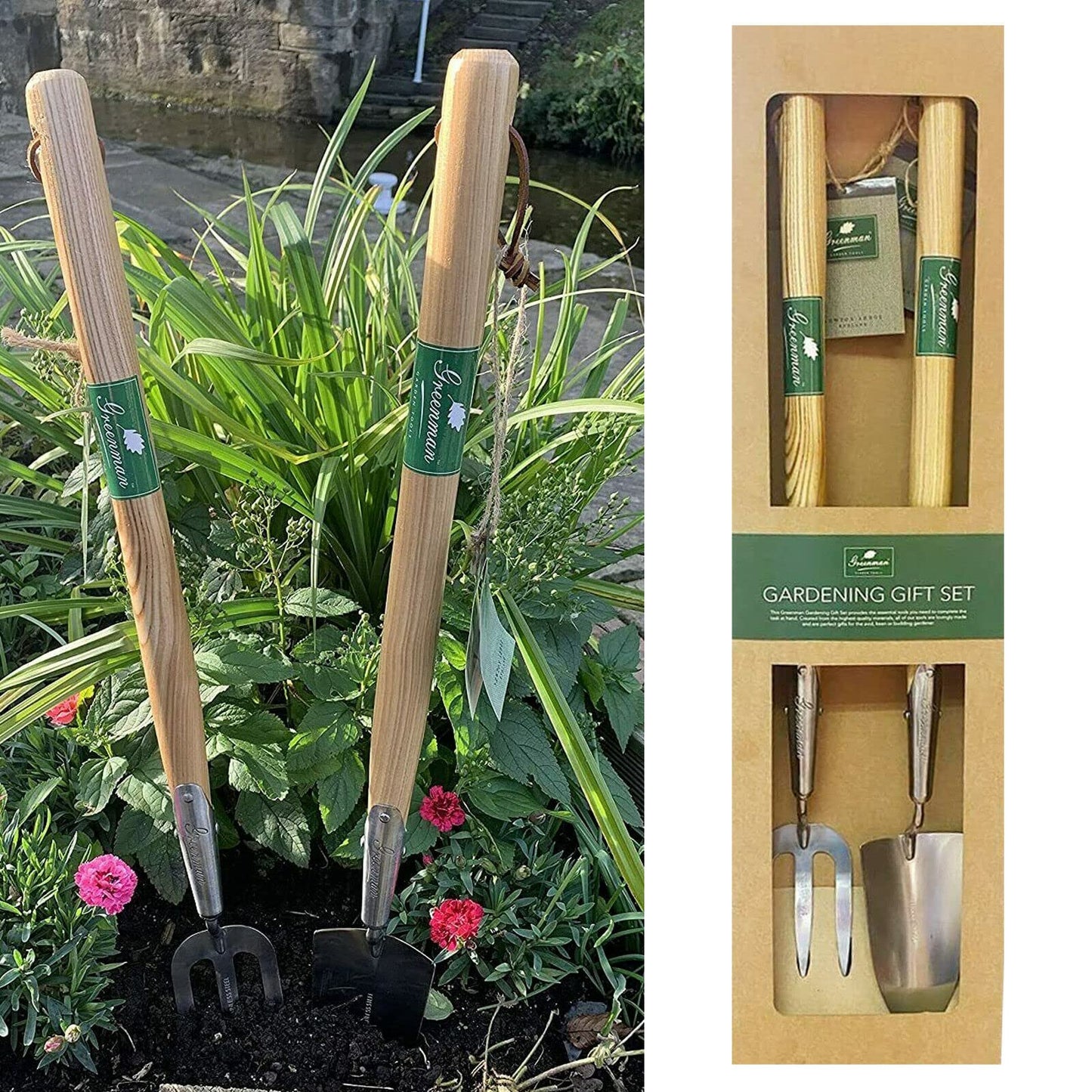 Garden Gift Set Long Handle Trowel & Fork Gift Set Stainless Steel Hand Tools Great gift for people with a back issues or the elderly