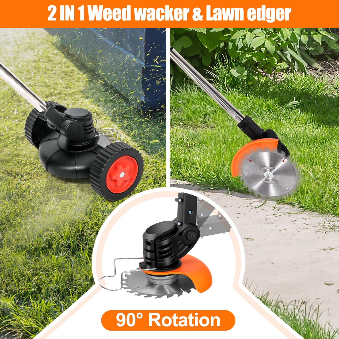 ZJS Cordless Strimmer 21v Garden Strimmer with 2 4.0Ah Batteries Grass Trimmers with 25 Blades Electric Strimmer Detachable Battery Strimmer Height Adjustable Suitable for Garden Lawn Trimming