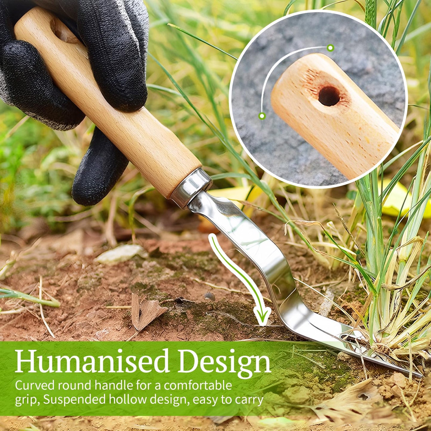 Weed Puller With V-Shape Fork Wood Handle Dandelion Removal Tool Stainless Steel Hand Weed Puller Manual Weed Removing Weeding Tools Weed Fork for Yard Gard Weeding Labour Day Thanksgiving Day