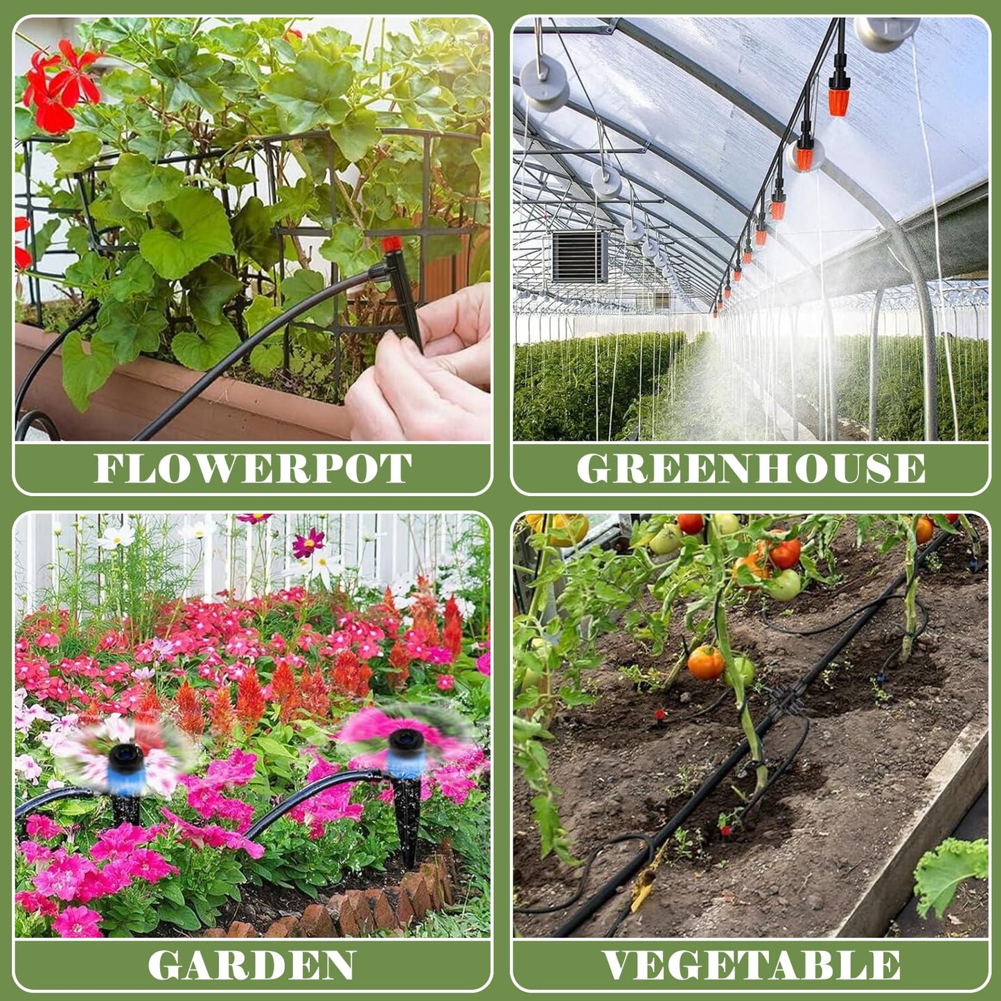 200FT-40FT Irrigation System Kit, Automatic Watering System with 8/11mm Main Irrigation Tubing 4/7mm Distribution Tubing and Accessories, Drip Irrigation System for Greenhouse, Yard, Lawn, Plant