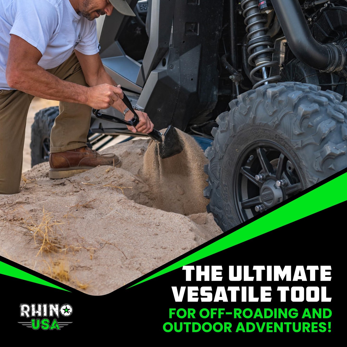 Rhino USA Folding Survival Shovel with Pick - Heavy Duty Carbon Steel Folding Shovel for Off Road, Camping, Gardening, Beach, Digging Dirt, Sand, Mud & Snow